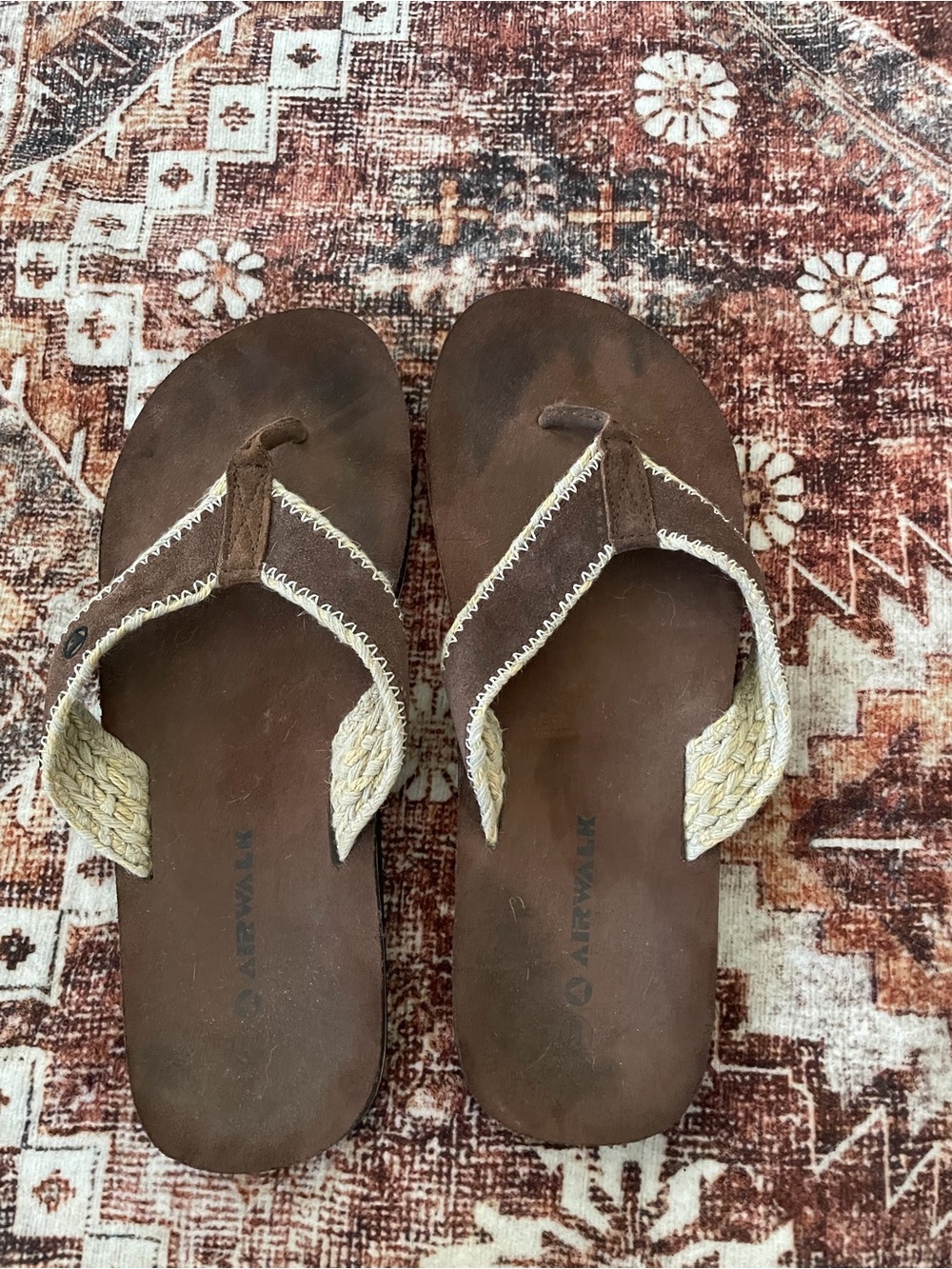 Airwalk Brown Suede Women's Thong Sandals with Woven Accent